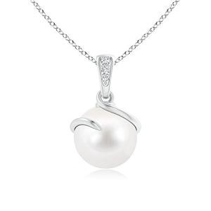 Angara Freshwater Pearl Pendant for Women | 9mm Round Freshwater Cultured Pearl Diamond Drop Pendant Necklace in White Gold | June Birthday, Anniversary, Gemstone Jewelry Gift | AA
