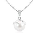 Angara Freshwater Pearl Pendant for Women | 9mm Round Freshwater Cultured Pearl Diamond Drop Pendant Necklace in White Gold | June Birthday, Anniversary, Gemstone Jewelry Gift | AA