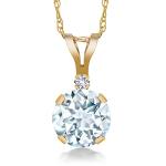 Gem Stone King 14K Yellow Gold Sky Blue Aquamarine and White Created Sapphire Pendant Necklace For Women (0.77 Cttw, Round 6MM, with 18 Inch Chain)