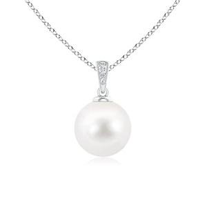 Angara Freshwater Pearl Solitaire Pendant for Women | 10mm Round Freshwater Cultured Pearl Diamond Solitaire Pendant Necklace in Sterling Silver | June Birthday, Gemstone Jewelry Gift | AA
