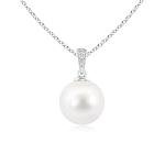 Angara Freshwater Pearl Solitaire Pendant for Women | 10mm Round Freshwater Cultured Pearl Diamond Solitaire Pendant Necklace in Sterling Silver | June Birthday, Gemstone Jewelry Gift | AA