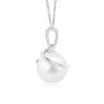 Angara Freshwater Pearl Pendant for Women | 9mm Round Freshwater Cultured Pearl Diamond Drop Pendant Necklace in White Gold | June Birthday, Anniversary, Gemstone Jewelry Gift | AA