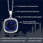 Gem Stone King Solid 10K Gold 12MM Cushion Cut Gemstone Birthstone and White Created Sapphire Halo Pendant Necklace | Gold Necklace For Women | With 18 Inch Gold Chain