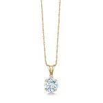 Gem Stone King 14K Yellow Gold Sky Blue Aquamarine and White Created Sapphire Pendant Necklace For Women (0.77 Cttw, Round 6MM, with 18 Inch Chain)