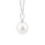 Angara Freshwater Pearl Solitaire Pendant for Women | 10mm Round Freshwater Cultured Pearl Diamond Solitaire Pendant Necklace in Sterling Silver | June Birthday, Gemstone Jewelry Gift | AA