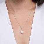 Angara Freshwater Pearl Solitaire Pendant for Women | 10mm Round Freshwater Cultured Pearl Diamond Solitaire Pendant Necklace in Sterling Silver | June Birthday, Gemstone Jewelry Gift | AA