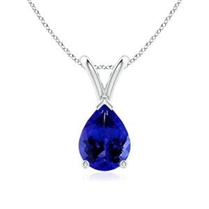 Angara Natural Tanzanite Solitaire Pendant for Women | 1.1 ct Pear Shape Tanzanite Solitaire Pendant Necklace in Sterling Silver | December Birthday, Anniversary, Gemstone Jewelry Gift | AAAA | 8x6mm