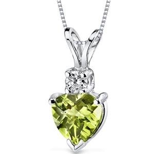 PEORA 14K White Gold Peridot and Diamond Pendant for Women, Genuine Gemstone, Heart Shape Solitaire, 6mm, 1 Carat total, Real Gold Peridot Jewelry, August Birthstone Necklace, w/Jewelry Box