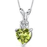 PEORA 14K White Gold Peridot and Diamond Pendant for Women, Genuine Gemstone, Heart Shape Solitaire, 6mm, 1 Carat total, Real Gold Peridot Jewelry, August Birthstone Necklace, w/Jewelry Box