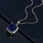 Gem Stone King Solid 10K Gold 12MM Cushion Cut Gemstone Birthstone and White Created Sapphire Halo Pendant Necklace | Gold Necklace For Women | With 18 Inch Gold Chain