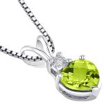 PEORA 14K White Gold Peridot and Diamond Pendant for Women, Genuine Gemstone, Heart Shape Solitaire, 6mm, 1 Carat total, Real Gold Peridot Jewelry, August Birthstone Necklace, w/Jewelry Box