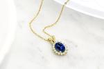 Gem Stone King 14K Yellow Gold Gemstone Birthstone Halo Pendant Necklace | Oval 8X6MM | Gold Necklace for Women | With 18 Inch Chain | Fine Jewelry Gifts for Her Mom Women Wife