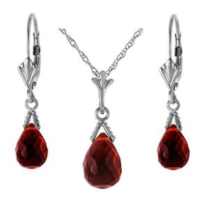 Galaxy Gold GG 14k White Gold Jewelry Set: Natural Briolette Garnet 20" Pendant Necklace and Dangle Earrings
