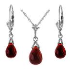 14k White Gold Garnet Pendant Necklace and Earrings Set