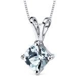 PEORA Solid 14K White Gold Aquamarine Pendant for Women, Genuine Gemstone Solitaire, 0.75 Carat Cushion Cut, 6mm, Blue Aquamarine Necklace, March Birthstone Necklace, w/Jewelry Box