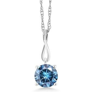 Gem Stone King 10K White Gold Gemstone Birthstone Pendant Necklace | Round 6.5MM | White Gold Necklace for Women | With 18 Inch Chain | Fine Jewelry Gifts for Her Mom Women Wife