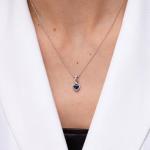 Silver Sapphire Heart Necklace with Diamonds for Her