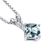 PEORA Solid 14K White Gold Aquamarine Pendant for Women, Genuine Gemstone Solitaire, 0.75 Carat Cushion Cut, 6mm, Blue Aquamarine Necklace, March Birthstone Necklace, w/Jewelry Box