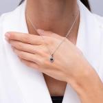 Silver Sapphire Heart Necklace with Diamonds for Her