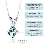 PEORA Solid 14K White Gold Aquamarine Pendant for Women, Genuine Gemstone Solitaire, 0.75 Carat Cushion Cut, 6mm, Blue Aquamarine Necklace, March Birthstone Necklace, w/Jewelry Box