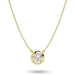 Carbon Atelier IGI Certified 1 Carat Brilliant Cut Lab Grown Diamond Round Solitaire Pendant Necklace for Women I 14k Yellow Gold Necklace (G-H, VS1-VS2, cttw) I 18 Inch Long Chain I Bezel Set