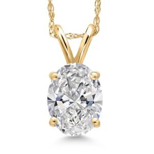 Gem Stone King 1 to 5 Carat 14K Gold IGI Certified Oval-Cut Lab Grown Diamond Pendant Necklace For Women | E-F Color | VS1-VS2 Clarity | With 18 Inch Gold Chain