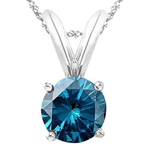 5 Carat Platinum Round Blue Diamond 4 Prong Solitaire Pendant Necklace (AAA Quality) W/ 16" Gold Chain
