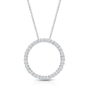 Diamond Wish 1 Carat Diamond Circle of Life Round Pendant Necklace for Women in 14k White Gold (I1-I2, 1.00 cttw) on 18 Inch Long Chain with Spring Ring Clasp
