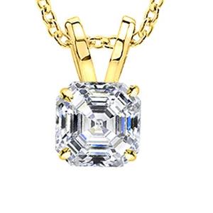 0.75 CT Diamond, 14k Yellow Gold 4 Prong Set Asscher-cut Lab Grown Diamond Solitaire Stud Pendant Necklace (J, VS-SI) Jewelry for Women With 16" Gold Chain