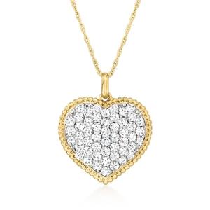 Ross-Simons 1.00 ct. t.w. Pave Diamond Heart Pendant Necklace in 14kt Yellow Gold. 16 inches