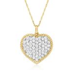 Pave Diamond Heart Pendant Necklace in Yellow Gold
