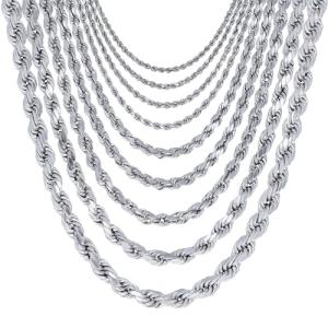 Nuragold 10K Real White Gold Rope Diamond Cut Chain Necklace 14"-30" (1.5mm-7mm) Italian Jewelry for Men & Women - 20",4mm