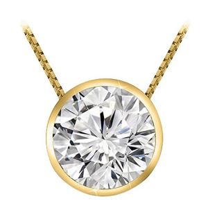 1 Carat 14K Yellow Gold Round Diamond Bezel Solitaire Pendant Necklace J Color I2 ClaritY With 16" Gold Chain