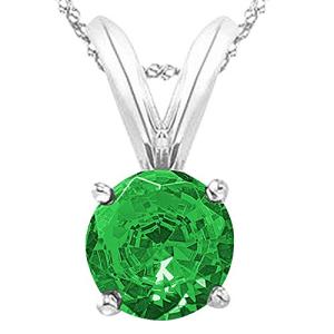Houston Diamond District 1 1/2 1.5 Carat, 14K White Gold Emerald Diamond 4 Prong Solitaire Pendant Necklace (AAA Quality) with 16" Silver Chain