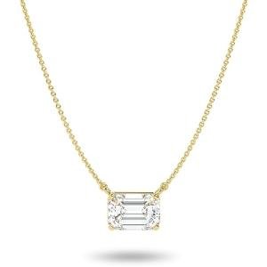 Carbon Atelier IGI Certified 2 Carat Emerald Cut Lab Grown Diamond Horizontal Solitaire Rectangular Pendant Necklace for Women I 14k Yellow Gold Necklace (G-H, VS1-VS2, cttw) I 18 Inch Long Chain