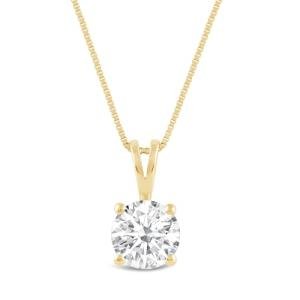 14K Yellow Gold Lab Grown Diamond Necklace for Women | Round Cut Solitaire Pendant | 1.0 Carat (E-F Color, VS1-VS2 Clarity) | 18 Inch Length | Ultra Premium Collection | With Gift Box