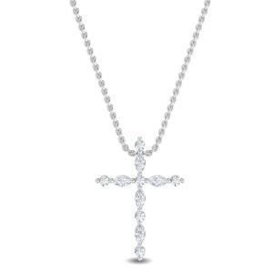 2 Carat Total Weight 14K White Gold Marquise and Round and Roundnd LAB GROWN Diamond Cross Premium Collection
