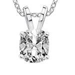 Houston Diamond District 1 Carat 14K White Gold Cushion Diamond Solitaire Pendant Necklace K Color I2 Clarity