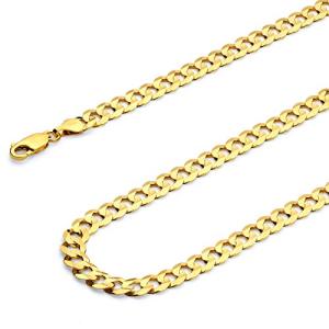 14k REAL Yellow Gold Solid 3mm Cuban Concave Curb Chain Necklace with Lobster Claw Clasp - 22"