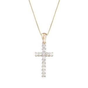 Ross-Simons 0.25 ct. t.w. Diamond Cross Pendant Necklace in 14kt Yellow Gold. 18 inches
