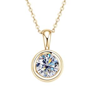Classic 2 Carat Round Cut Diamond Pendant Necklace in Sterling Silver, Bezel-Set White Diamond, Diamond Jewelry for Women (Yellow Gold)