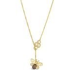 LE VIAN 1/7 Carat Chocolate Diamond Honeycomb and Honey Bee Pendant Necklace for Women in 14k Yellow Gold (White/Brown, 0.14 cttw) on Adjustable Chain with Lobster Claw Clasp