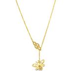 LE VIAN 1/7 Carat Chocolate Diamond Honeycomb and Honey Bee Pendant Necklace for Women in 14k Yellow Gold (White/Brown, 0.14 cttw) on Adjustable Chain with Lobster Claw Clasp