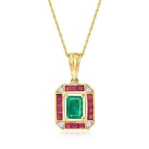 Emerald, Ruby, and Diamond Pendant Necklace in Gold