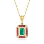 Emerald, Ruby, and Diamond Pendant Necklace in Gold
