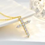 14K Gold Diamond Cross Pendant Necklace for Women