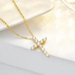 14K Gold Diamond Cross Pendant Necklace for Women