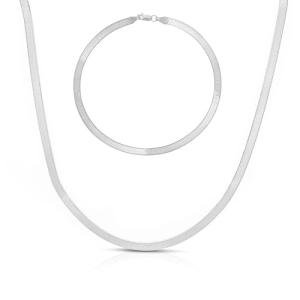14k White Gold Herringbone Necklace and Bracelet Set