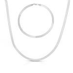 14k White Gold Herringbone Necklace and Bracelet Set