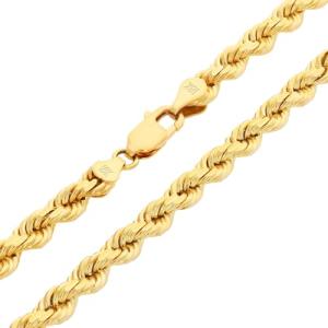 18k Yellow Gold Diamond Cut Rope Chain Necklace